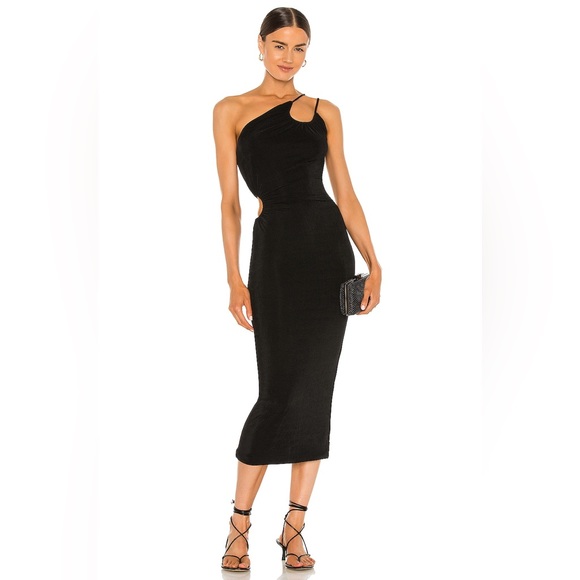 NWT Misha Collection Black X Revolve Vanina One Shoulder Side cut Dress Size 8 - Picture 1 of 13